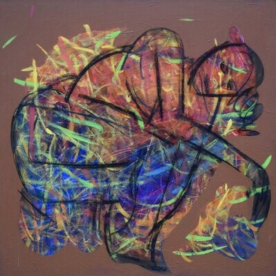 Tania Abstract Figurative Painting / Acrylic With powder color pigment on Canvas //Size : ca.100 x 100 x 2 cm,