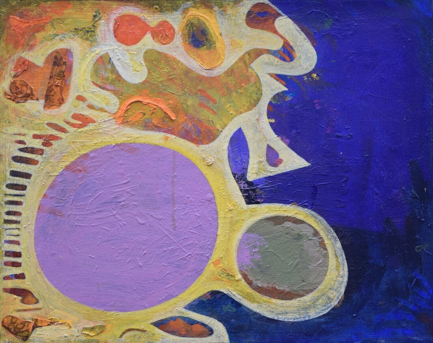 Acrylic  With powder color pigment on Canvas on a wooden frame // Size: ca.. 40 x 60 x 2 cm,