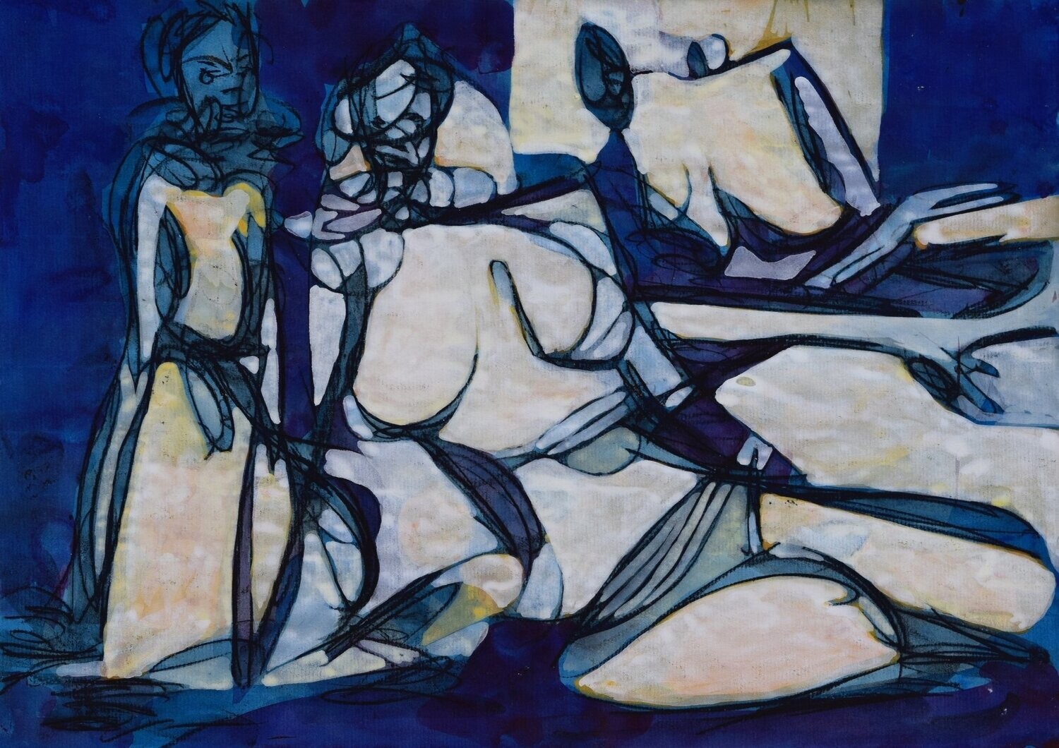 Blau Frau,acrylic on paper and  on canvas with wooden frame/ size: ca. 30 x 40 x 4 cm,