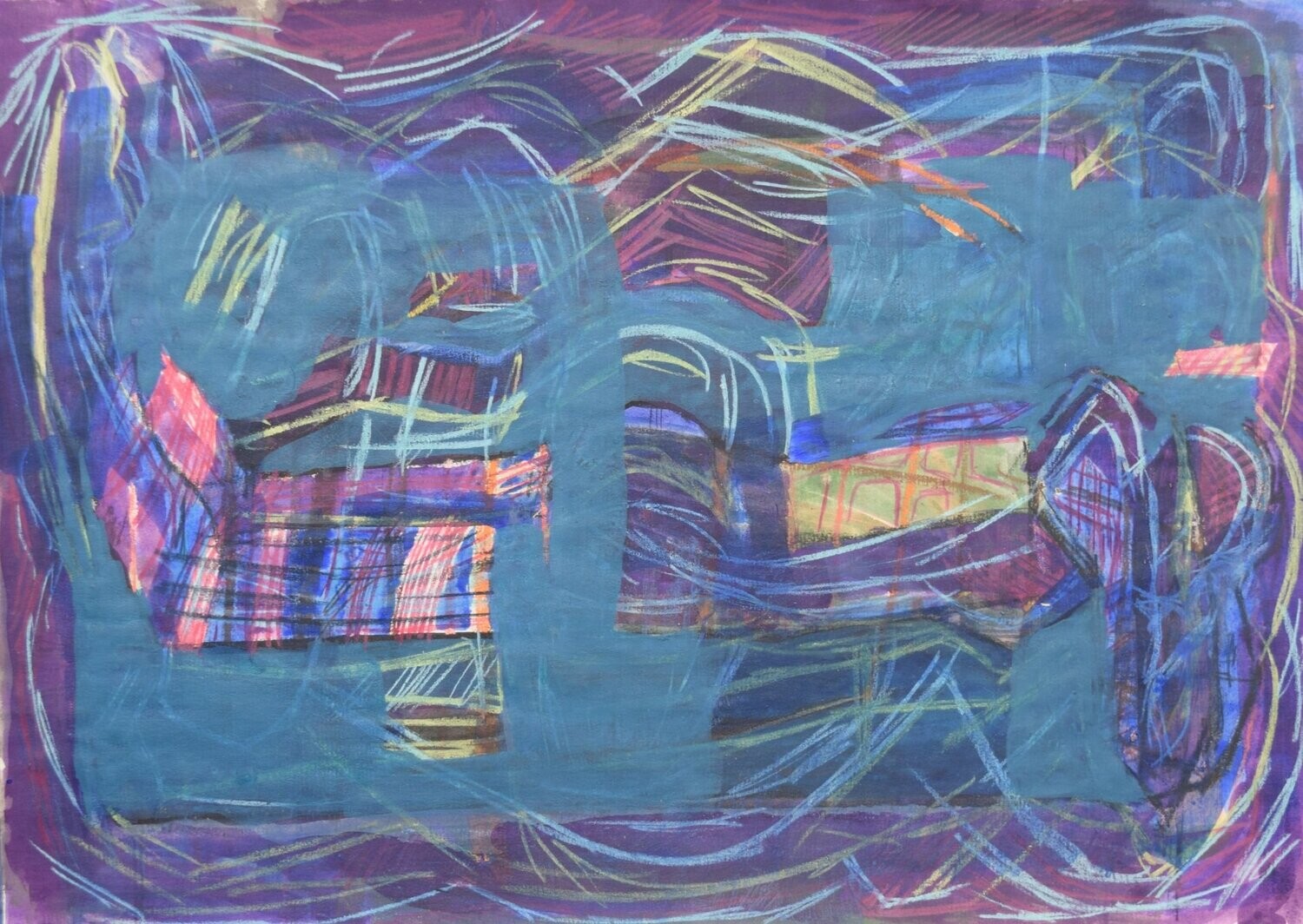 Acrylic on paper and canvas, collage on wooden frame, // Size: x 30 x 40 x 4 cm