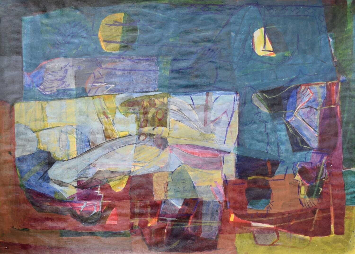 life /Collage, handmade paper with acrylic on Two fabrics canvas // Size : ca. 30 x 40 x 4 cm