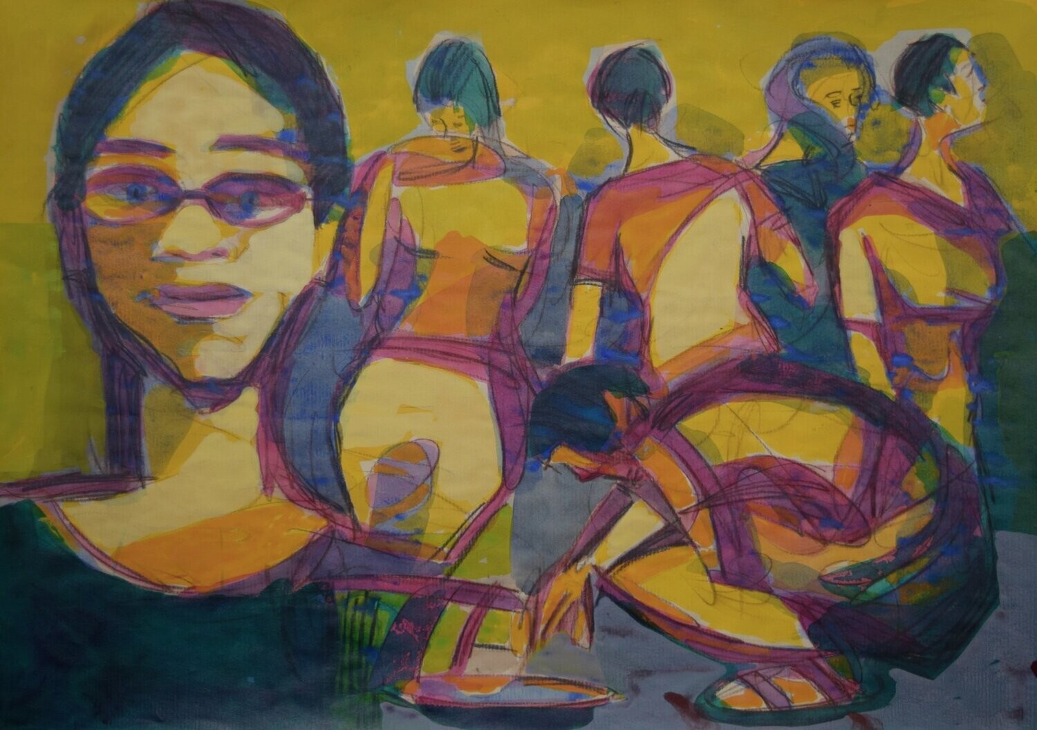 Acrylic on paper and canvas, collage on wooden frame, // Size: x 30 x 40 x 4 cm