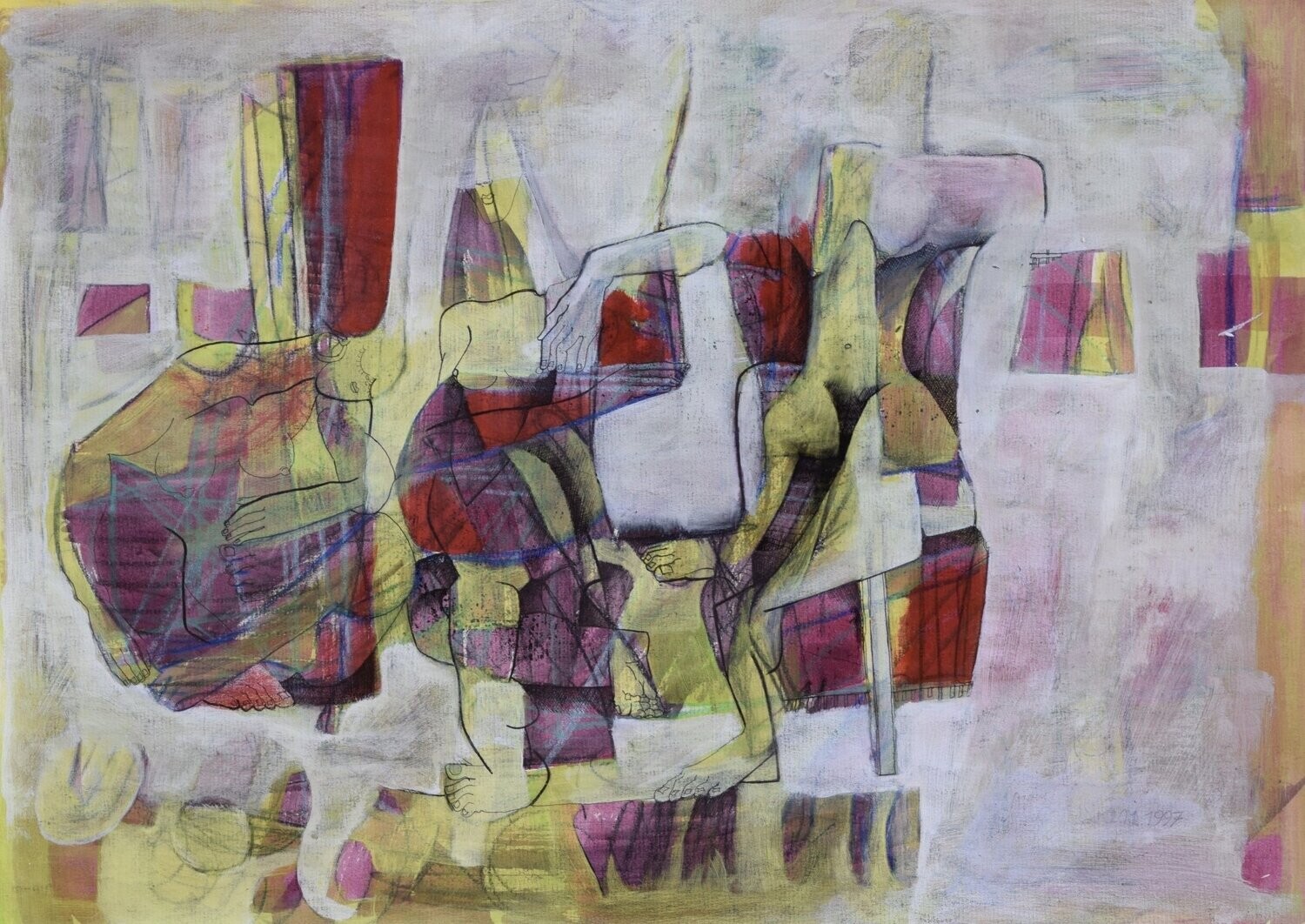 Acrylic on paper and canvas, collage on wooden frame, // Size: x 30 x 40 x 4 cm