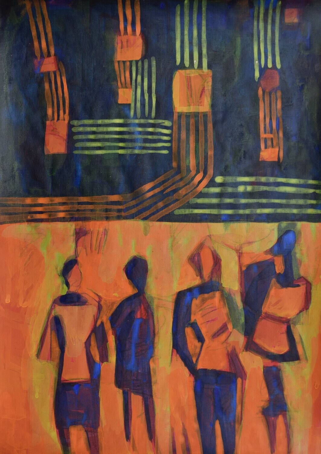 life /Collage, handmade paper with acrylic on Two fabrics canvas // Size : ca. 30 x 40 x 4 cmi