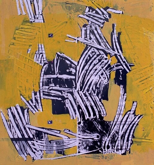 Collage, /  handmade paper with acrylic on canvas / original signature of the artist on the back of the work  // Size : ca. 25 x 25 x 4 cm