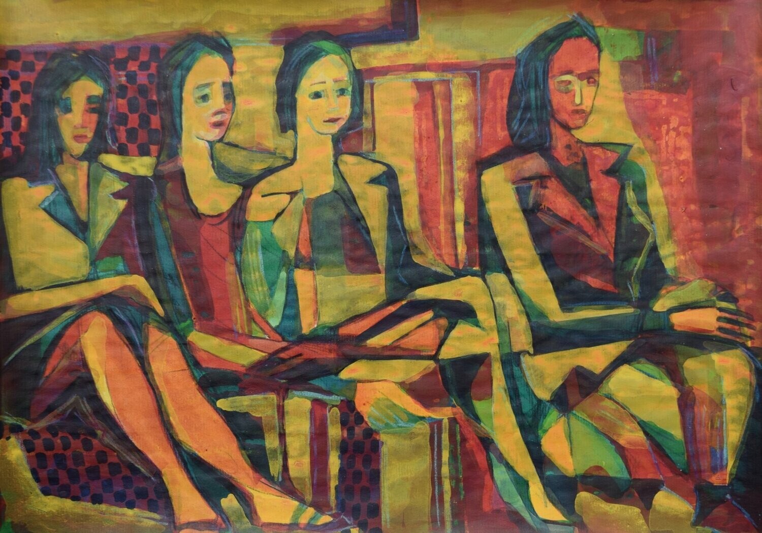 Acrylic on paper and canvas, collage on wooden frame, // Size: x 30 x 40 x 4 cm