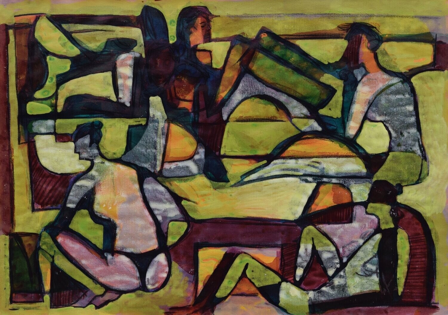 Collage, handmade paper with acrylic on Two fabrics canvas // Size : ca. 30 x 40 x 4 cm
