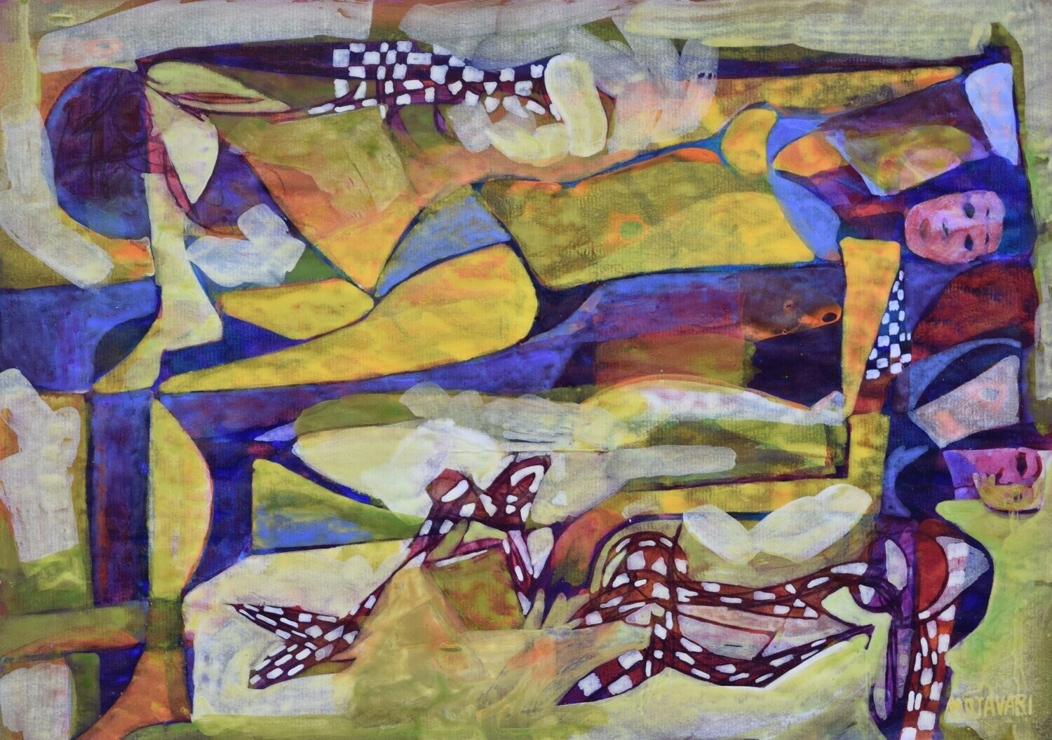 Collage, handmade paper with acrylic on Two fabrics canvas // Size : ca. 30 x 40 x 4 cm