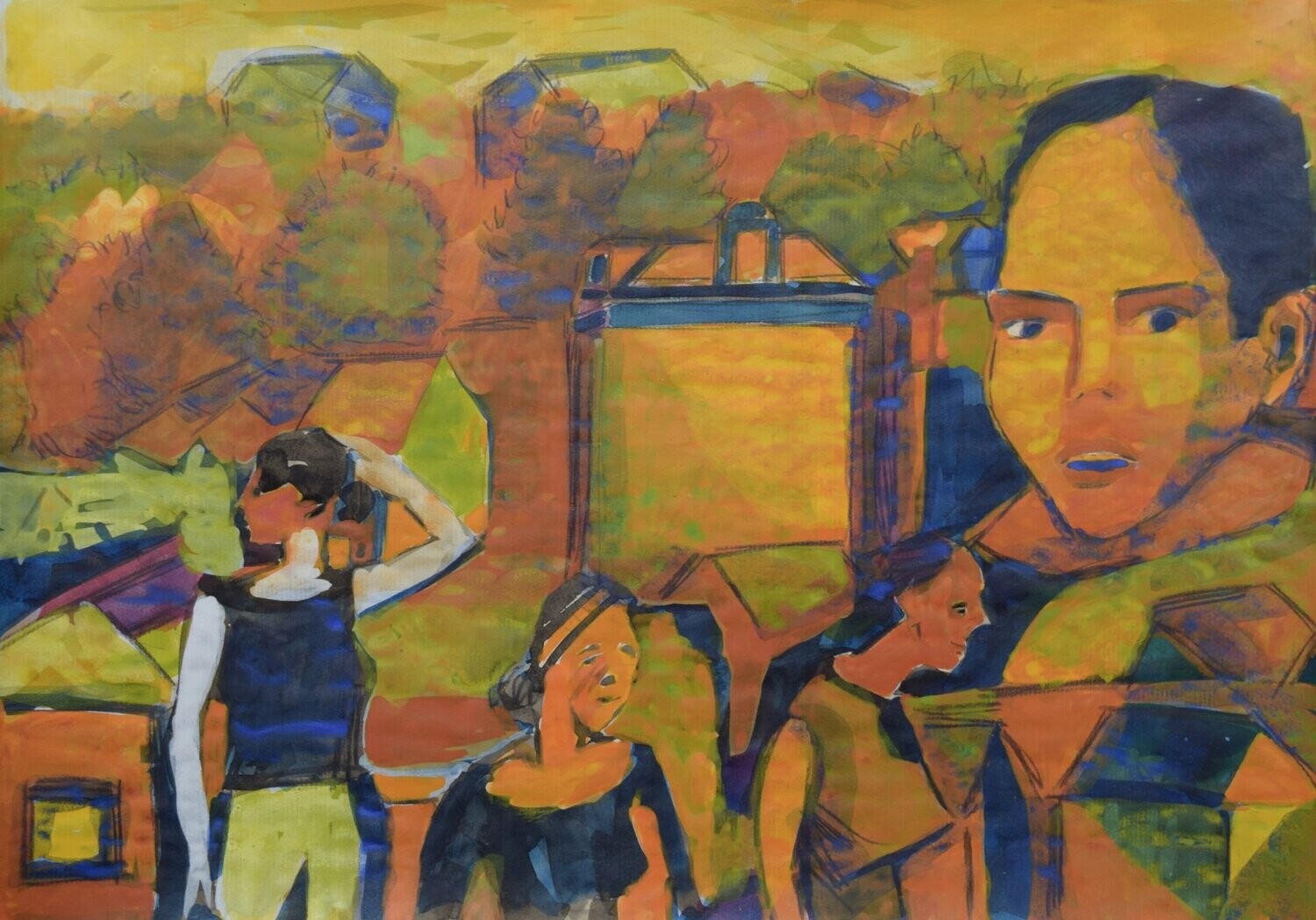 Acrylic on paper and canvas, collage on wooden frame, // Size: x 30 x 40 x 4 cm