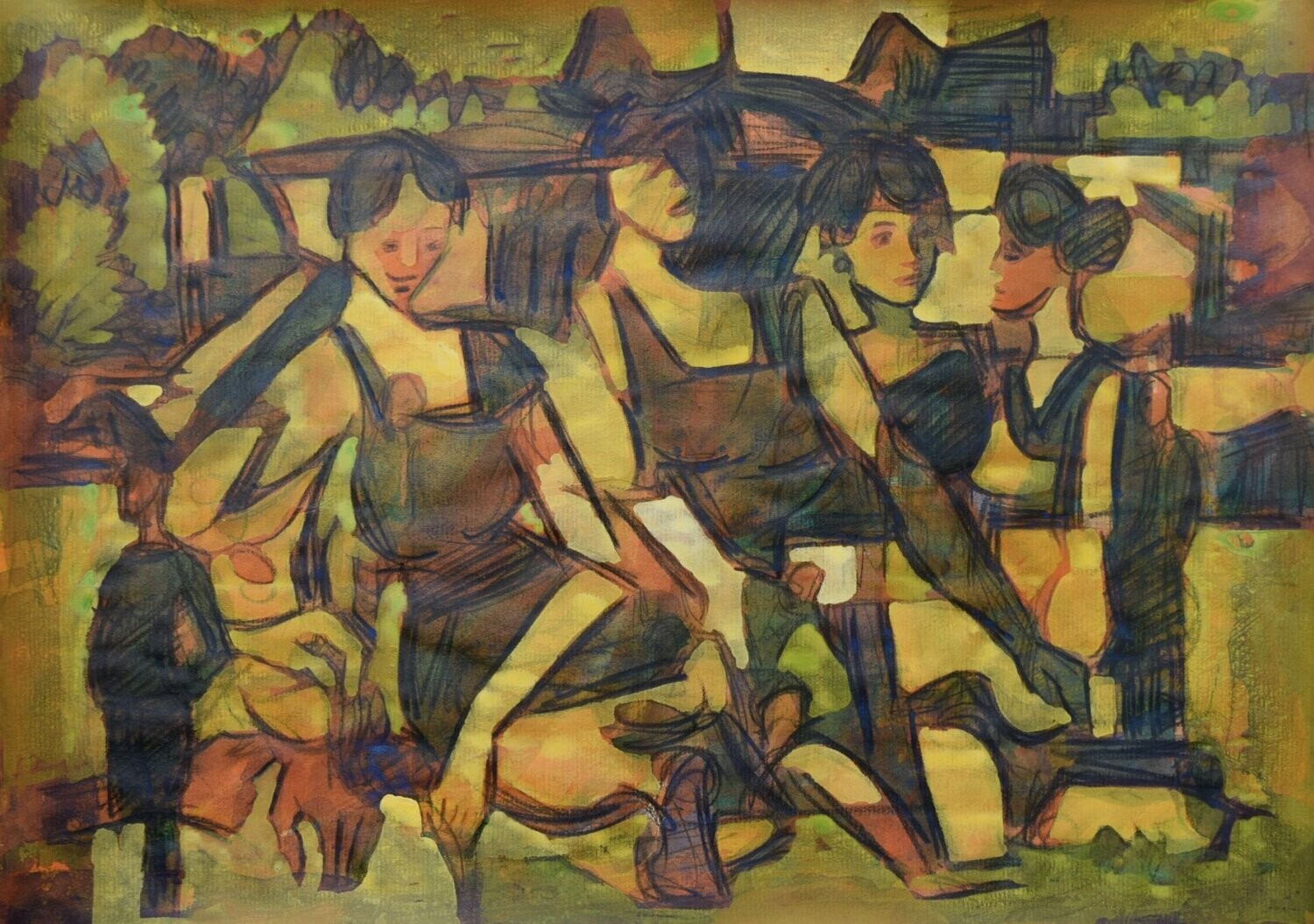 Acrylic on paper and canvas, collage on wooden frame, // Size: x 30 x 40 x 4 cm