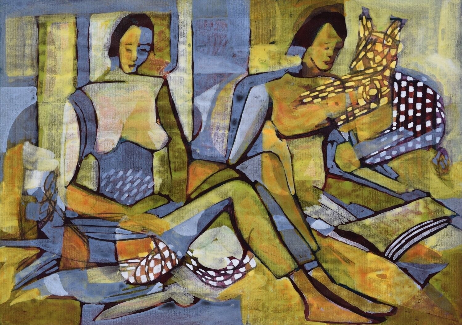 Collage, handmade paper with acrylic on Two fabrics canvas // Size : ca. 30 x 40 x 4 cm