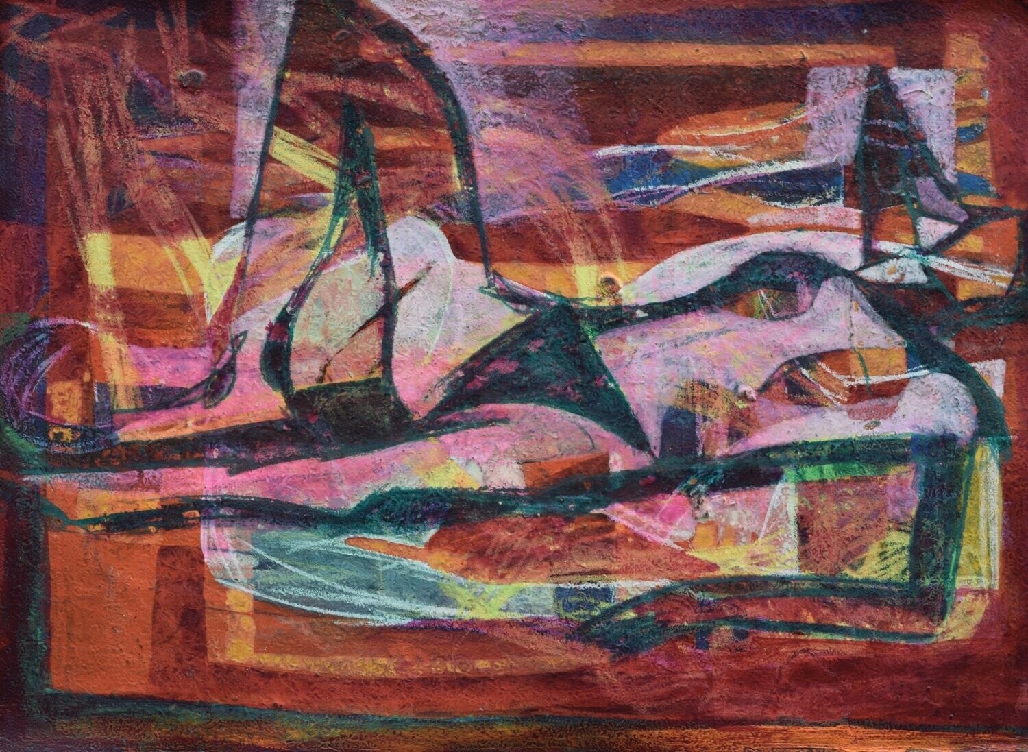 Acrylic on paper and their collage on canvas //Size : ca. 30 x 40 x 4 cm,