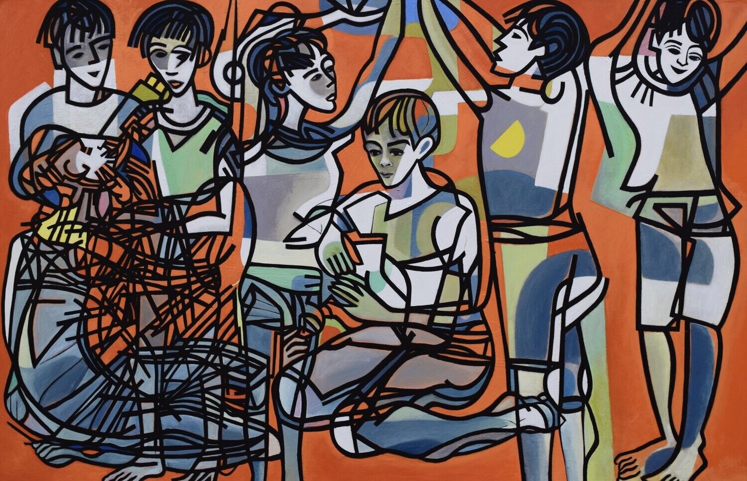Oil , Orange , Figuraive //Size : ca. 120 x 200 x 3 cm,