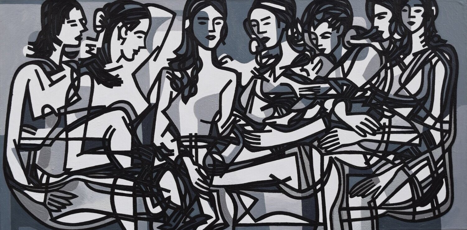 Grau , OIl , Figurative//Size :  ca. 100 x 200 x 4 cm,