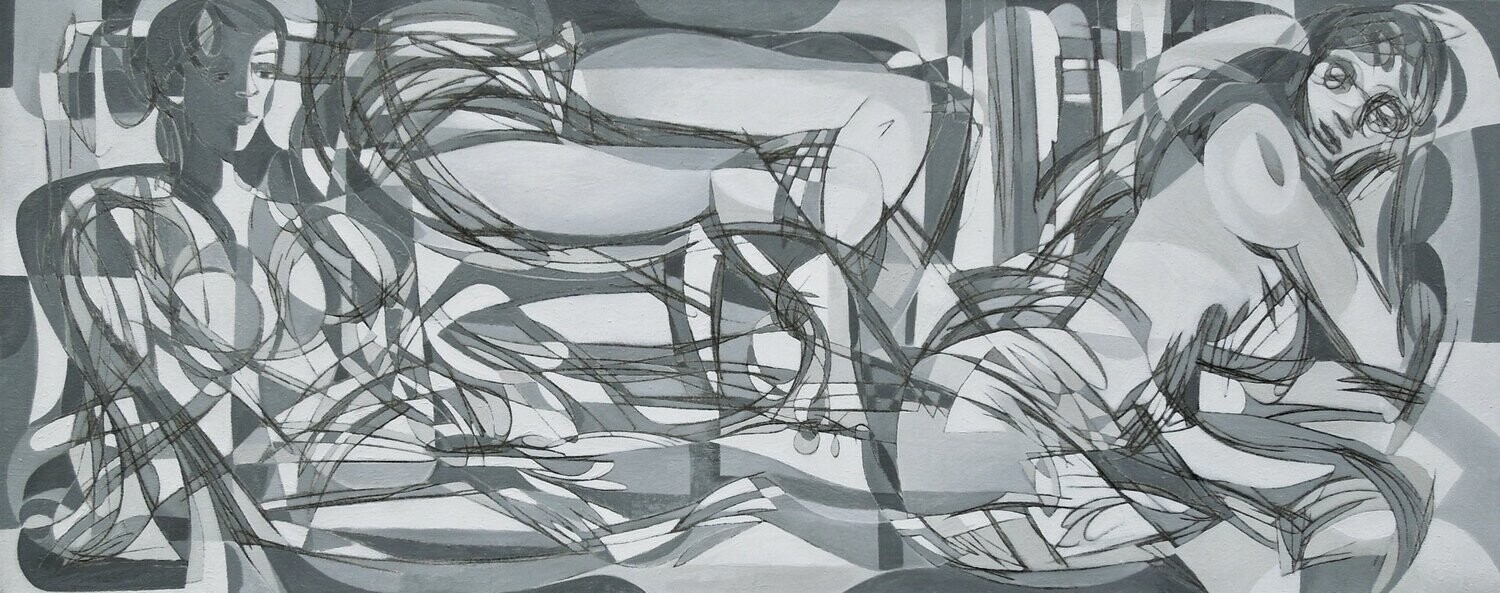 Gray  Oil  on canvas  with wooden frame     // Size: ca.. 80 x 200 x 2 cm