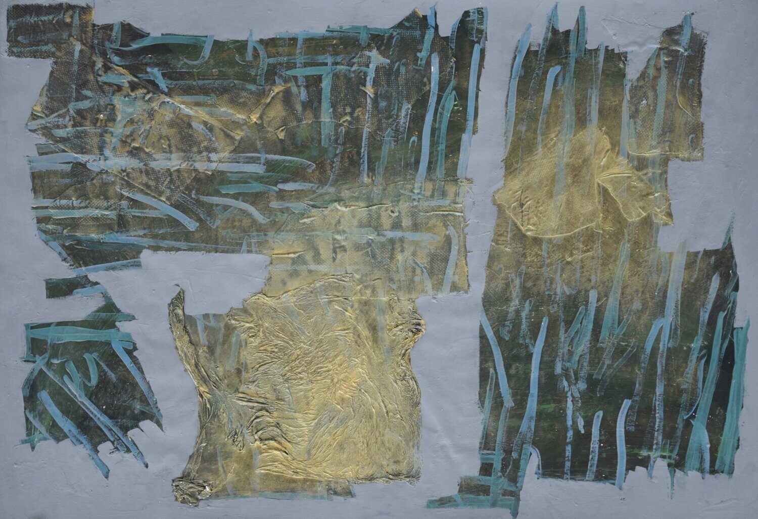 Collage / paper with acrylic on canvas  on a wooden frame,​Size : ca. 50 x 70 x 4 cm,