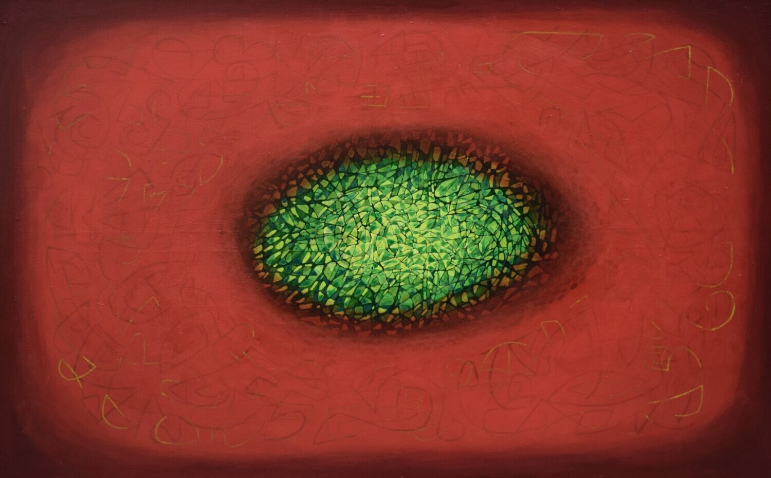 Red world Oriental miniature,  Acryilc  on the canvas // Size : ca.. 95 x 150 x 2 cm,