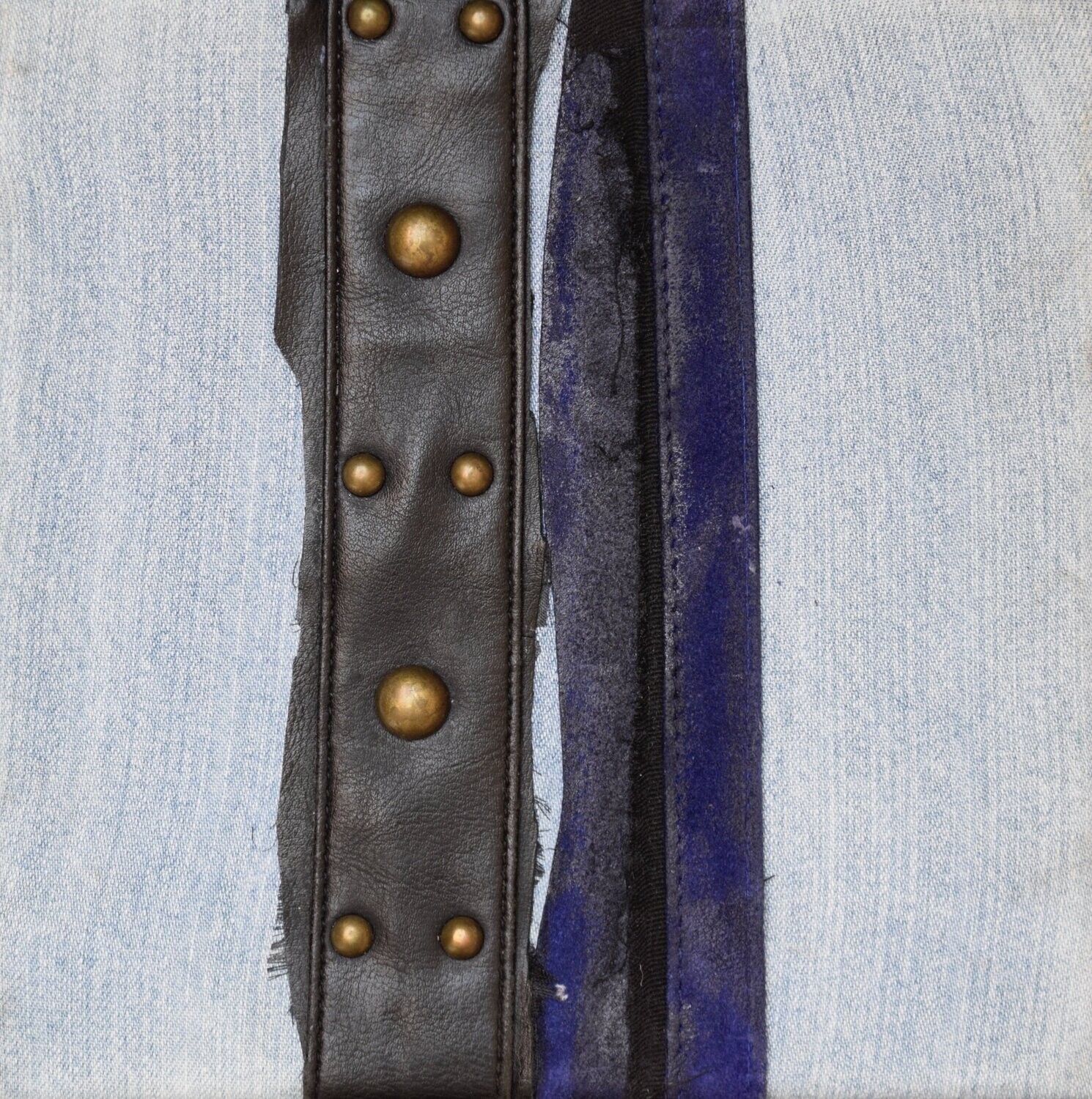 Collage  Clothes & Acrylic  With powder color pigment on Canvas on a wooden frame // Size: ca..20 x 20 x 2 cm,