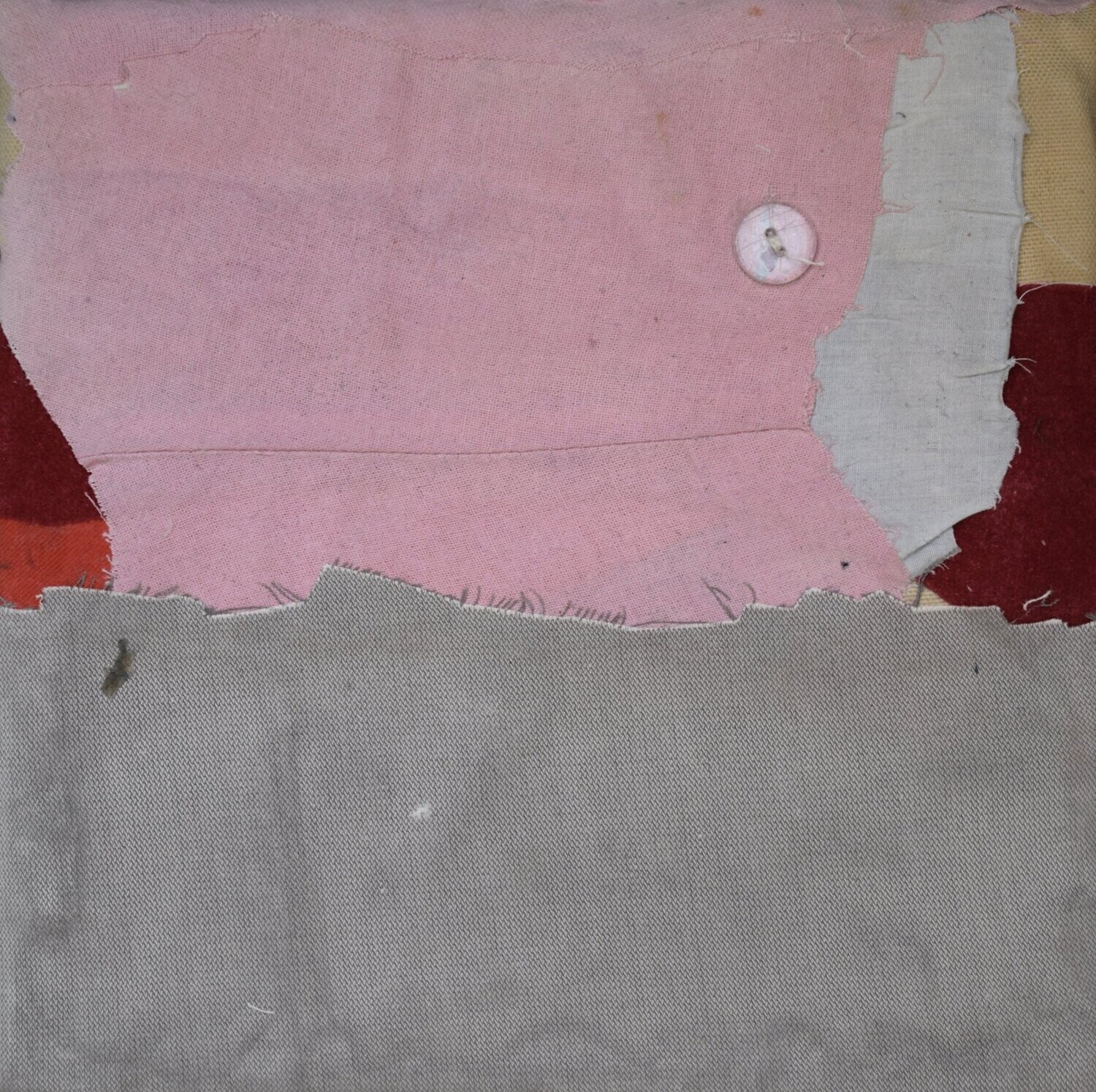 Clothes collage on canvas with acrylic on Two fabrics canvas // Size : ca. 20 x 20 x 2 cm