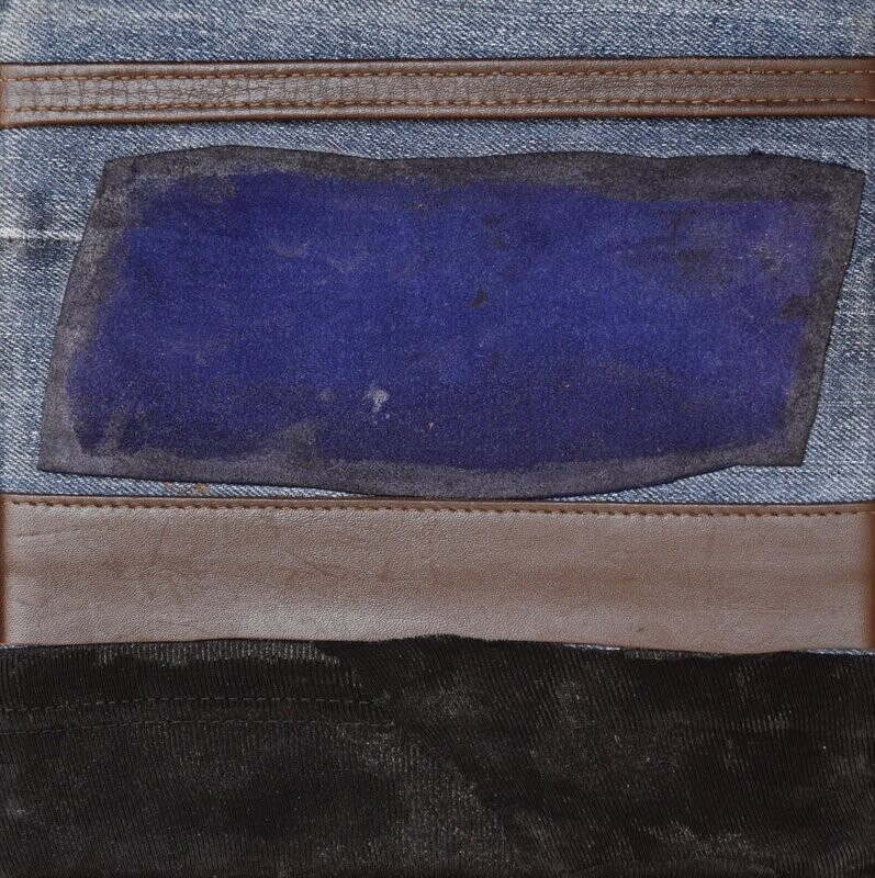 Collage Clothes & Acrylic With powder color pigment on Canvas on a wooden frame // Size: ca. 20 x 20 x 4 cm, Collage Clothes & Acrylic With powder color pigment on Canvas on a wooden frame // Size: ca. 20 x 20 x 4 cm,
