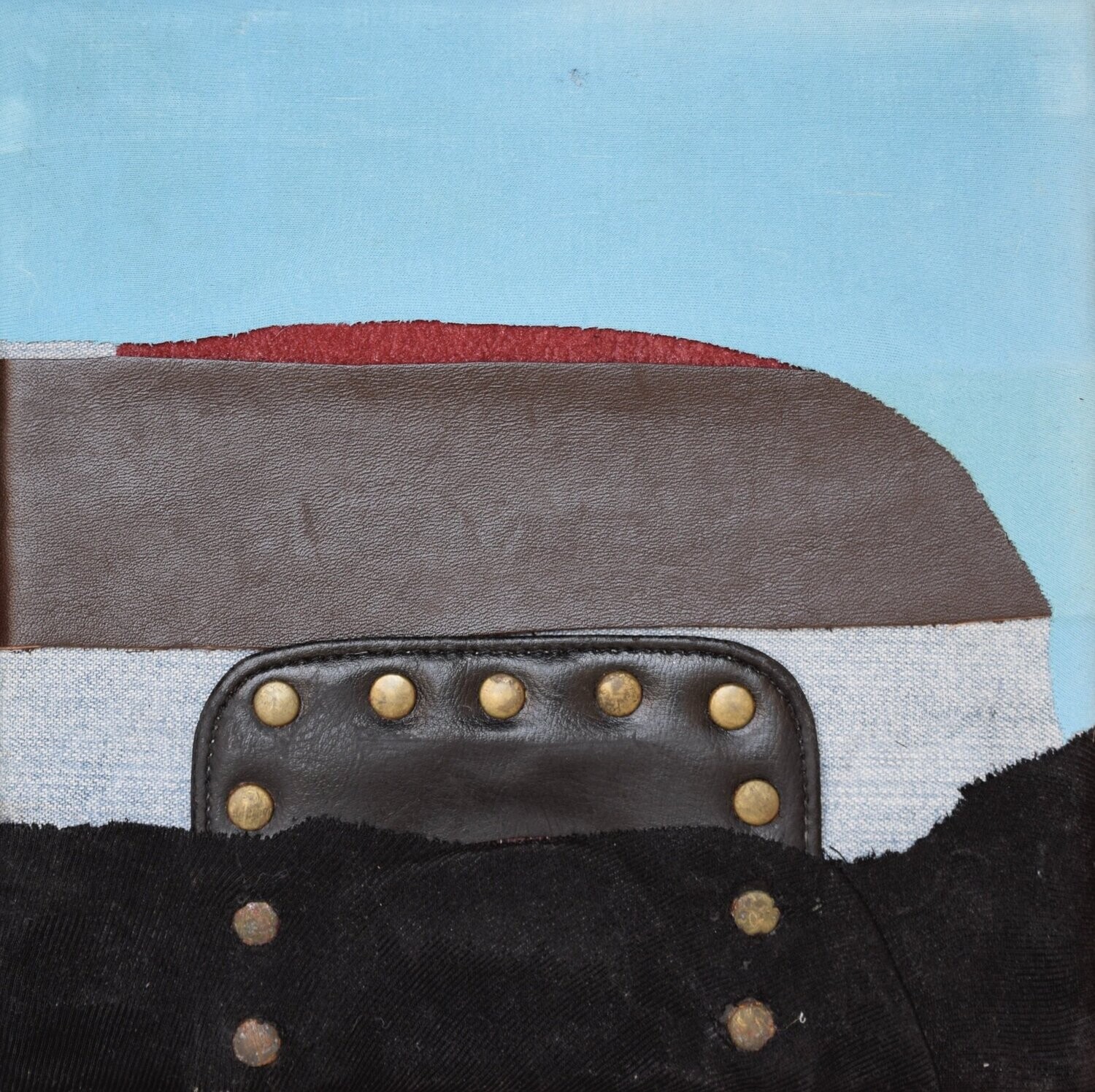 Clothes collage on canvas with acrylic on Two fabrics canvas //Size : ca.20 x 20 x 2 cm,