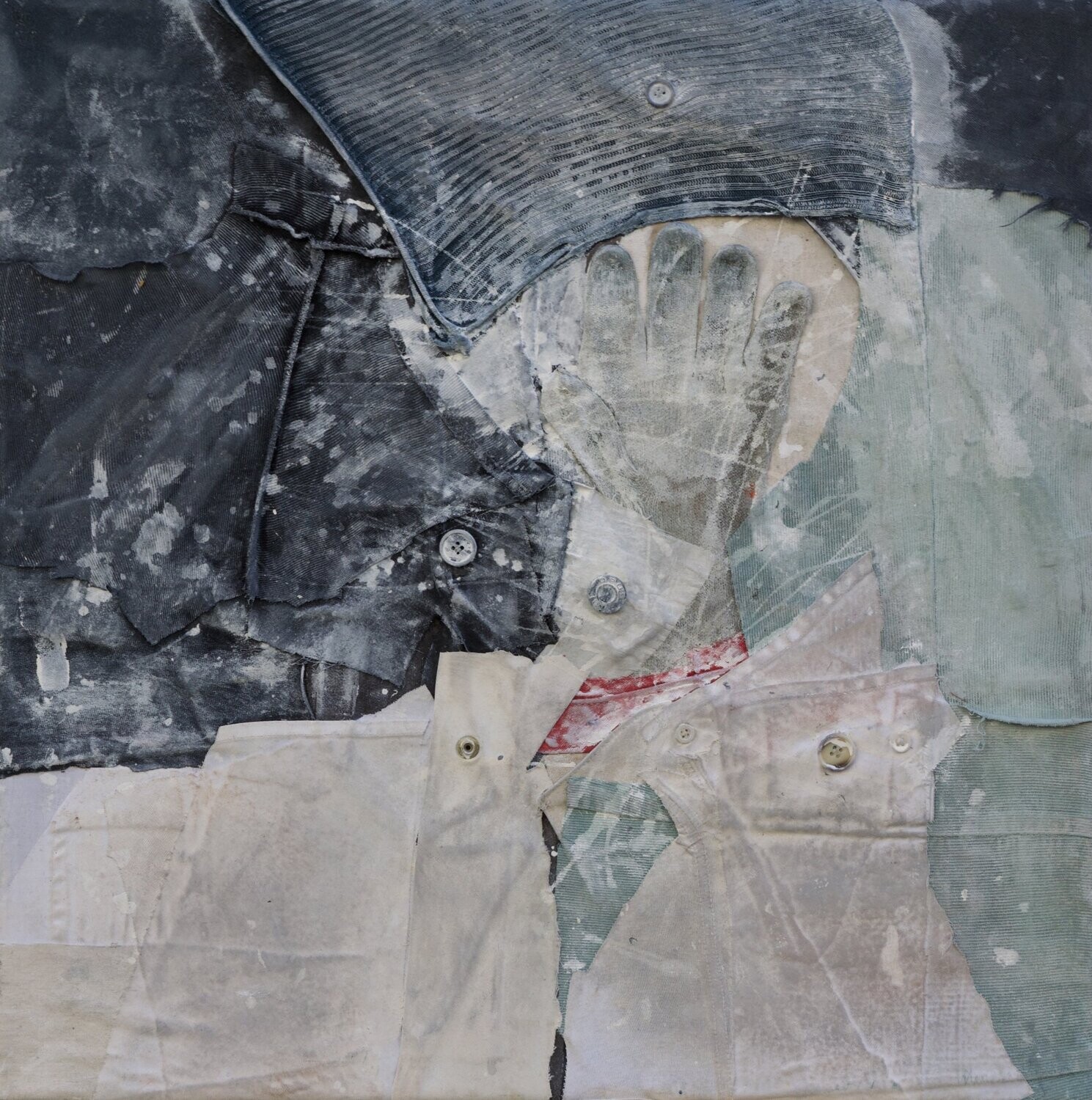 Clothes collage on canvas with acrylic on Two fabrics canvas // Size : ca. 50 x 50 x 4 cm