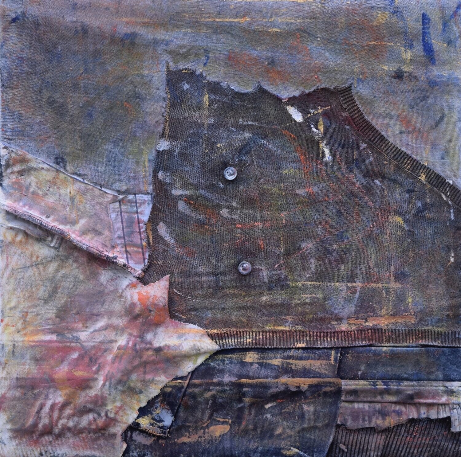 Collage Clothes  on Two fabrics  Canvas // Size : ca. 25x 25 x 2 cm