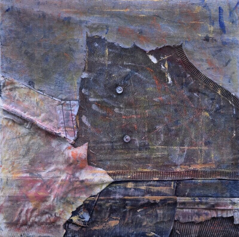 Collage Clothes  on Two fabrics  Canvas // Size : ca. 25x 25 x 2 cm