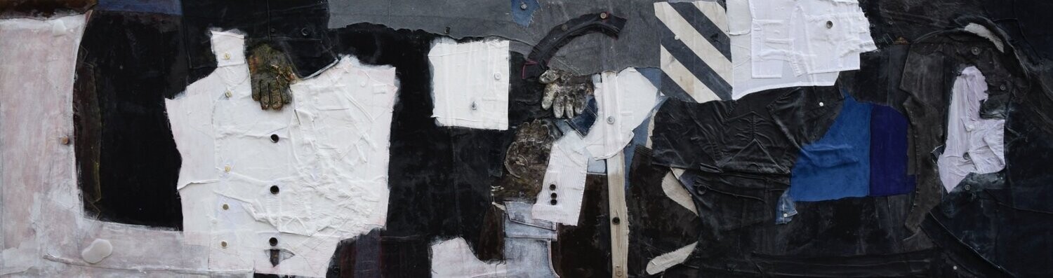 Collage, original Clothes   /  size : ca.80 x 300 x 4 cm,