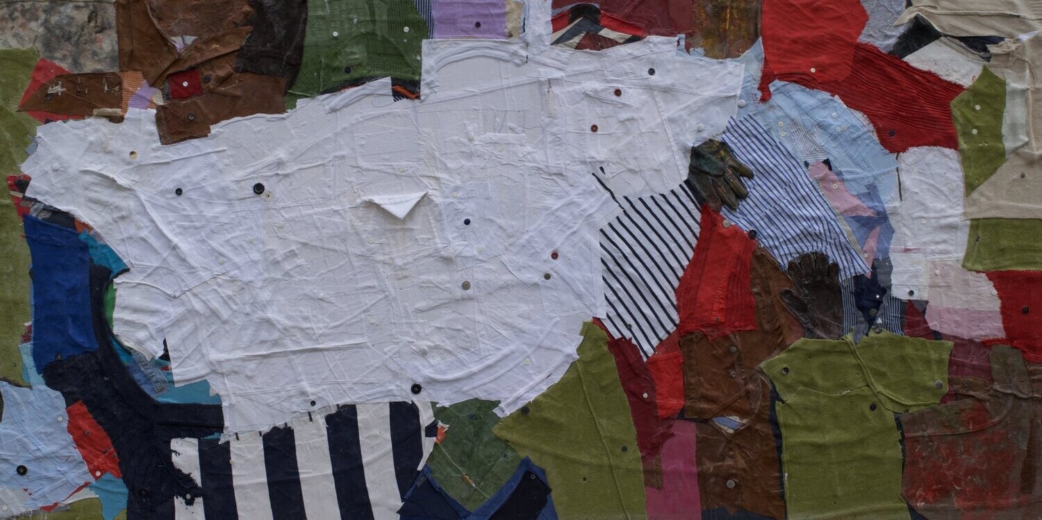 Collage , Real ,Collage Clothes  on Two fabrics  Canvas     //Size: ca. 130 x 230 x 4 cm,