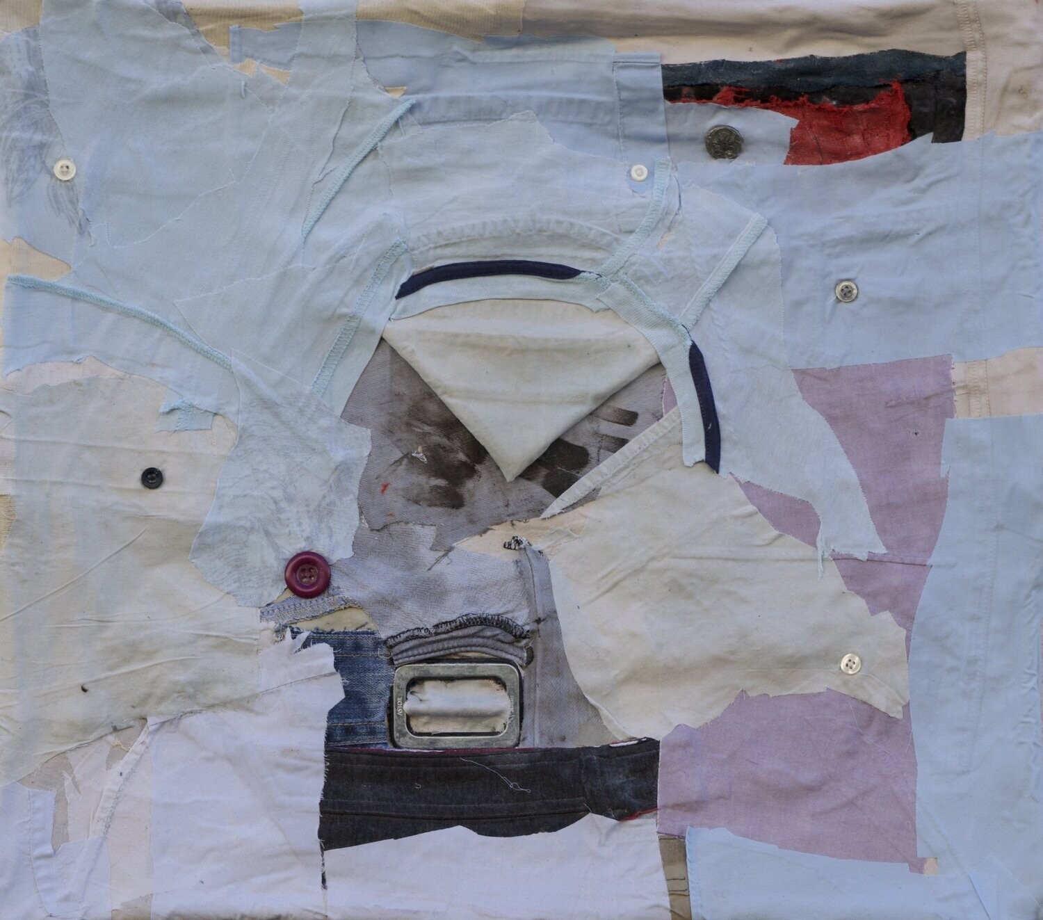 Clothes collage on canvas with acrylic on Two fabrics canvas // Size : ca. 50 x 60 x 2 cm