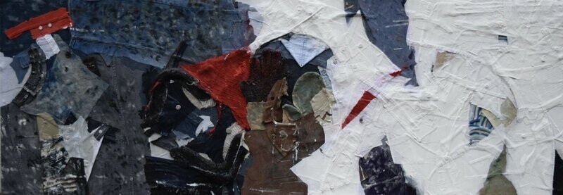 Collage / Clothes on Two fabrics  Canvas //size : ca. 70 x 200 x 3 cm,