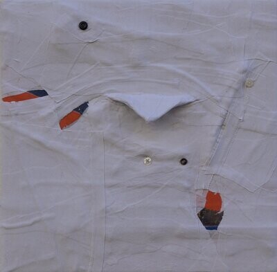 Clothes collage on canvas with acrylic on Two fabrics canvas // Size : ca. 50 x 70 x 2 cm