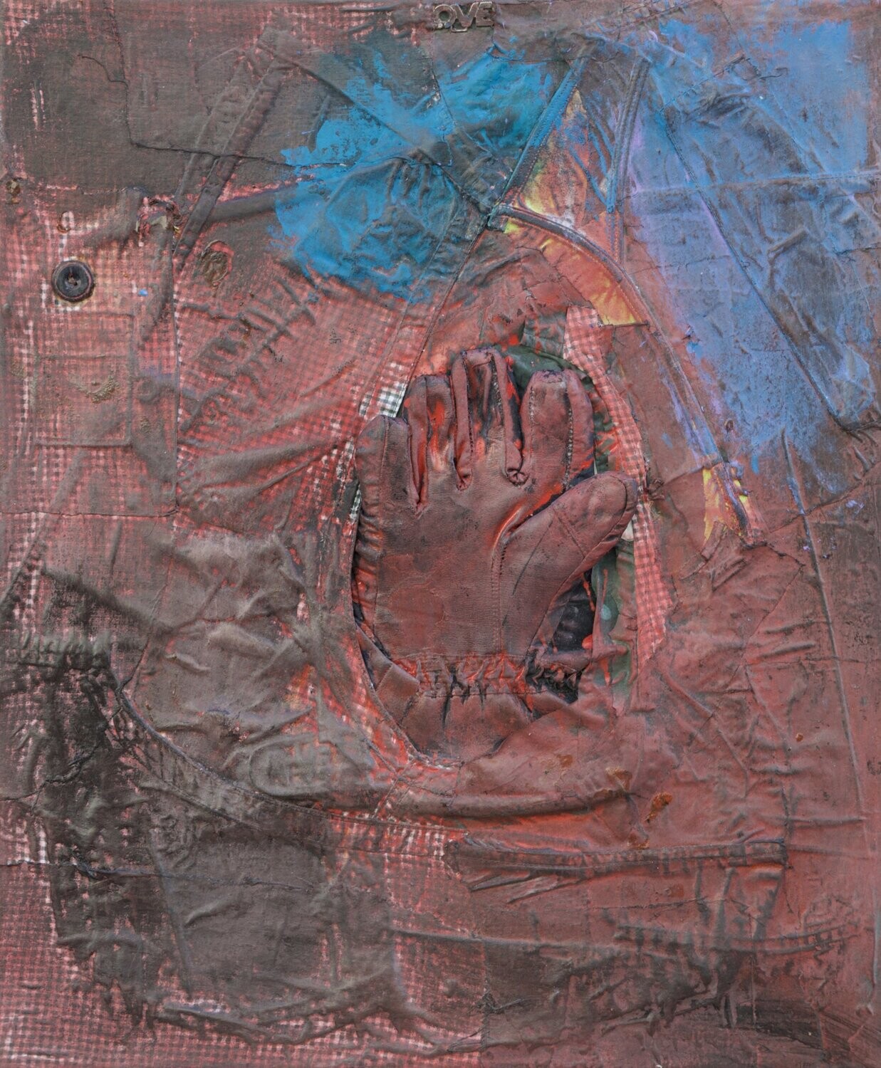 Clothes collage on canvas with acrylic on Two fabrics canvas // Size : ca. 50 x 60 x 2 cm