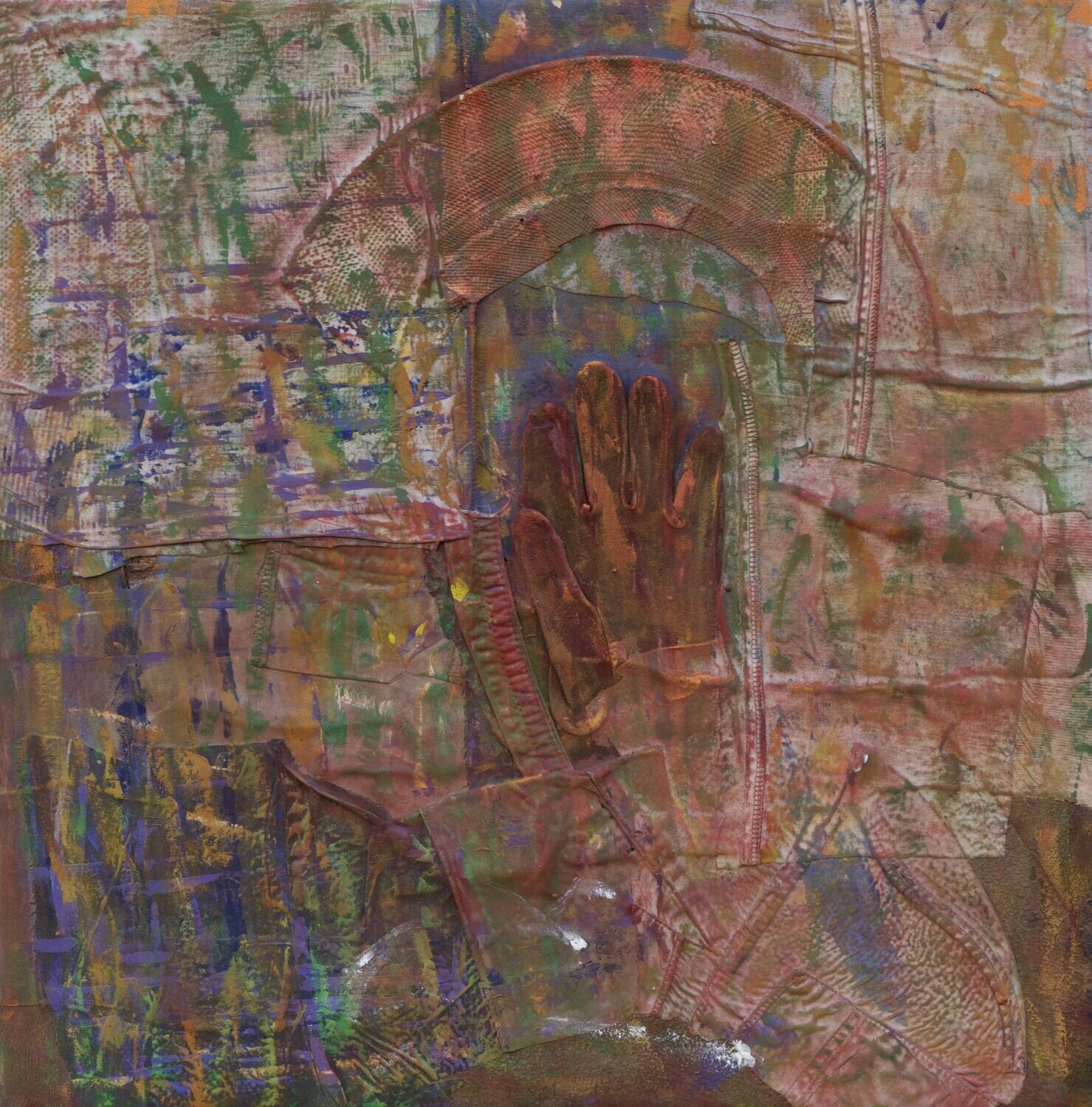 Collage /  Acryilc  Painting / Clothes on Two fabrics  Canvas // Size : ca. 60 x 60 x 2 cm,