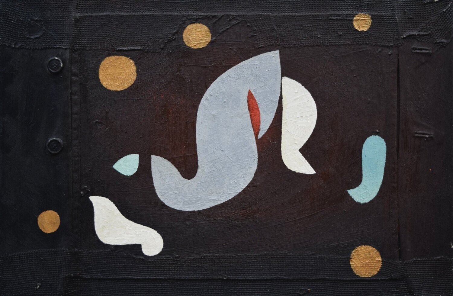 Clothes collage on canvas with acrylic on Two fabrics canvas // Size : ca. 50 x 70 x 4 cm