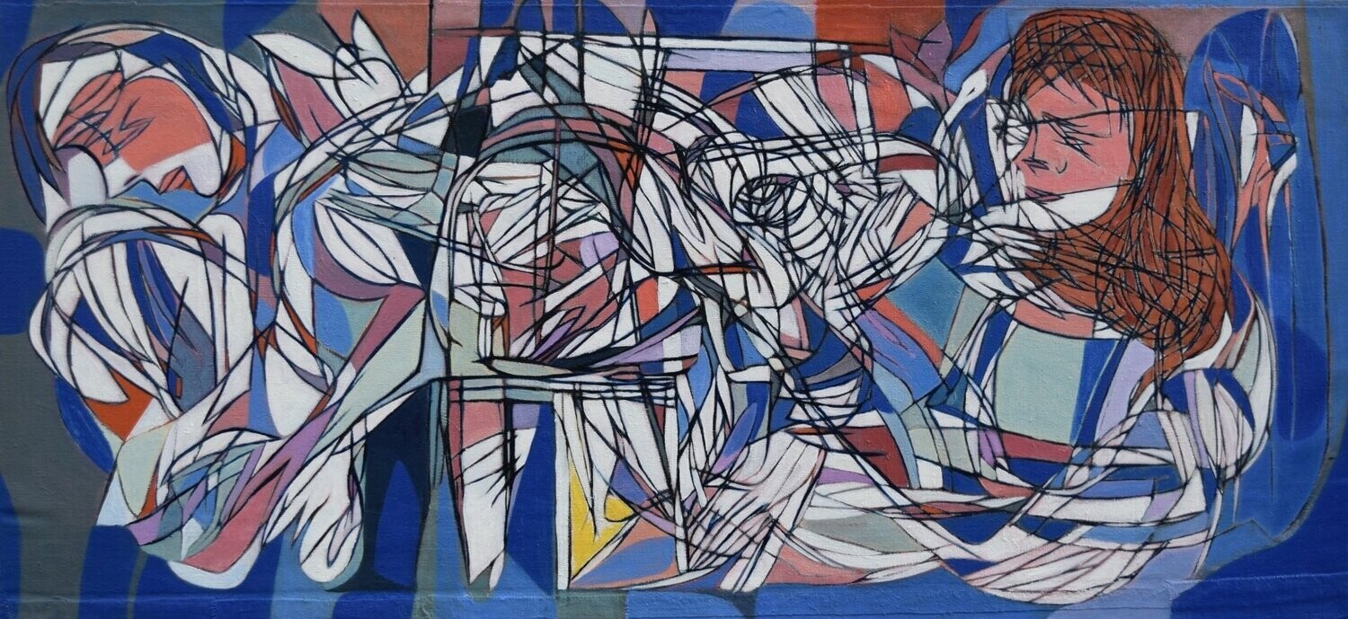 Oil  on canvas  with wooden frame // Size : ca. 57 x 122 x 3 cm,