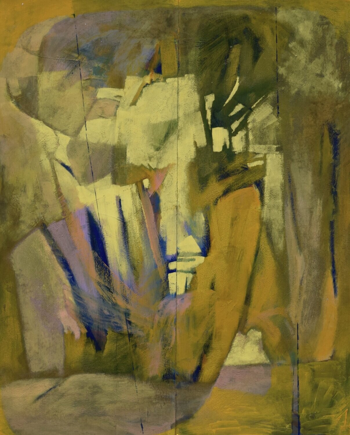 Pigment &  Acryilc on  Paper  collaged on the canvas.- Figurative , Light as Form   //Size : ca. 80 x 100 x 4 cm,
