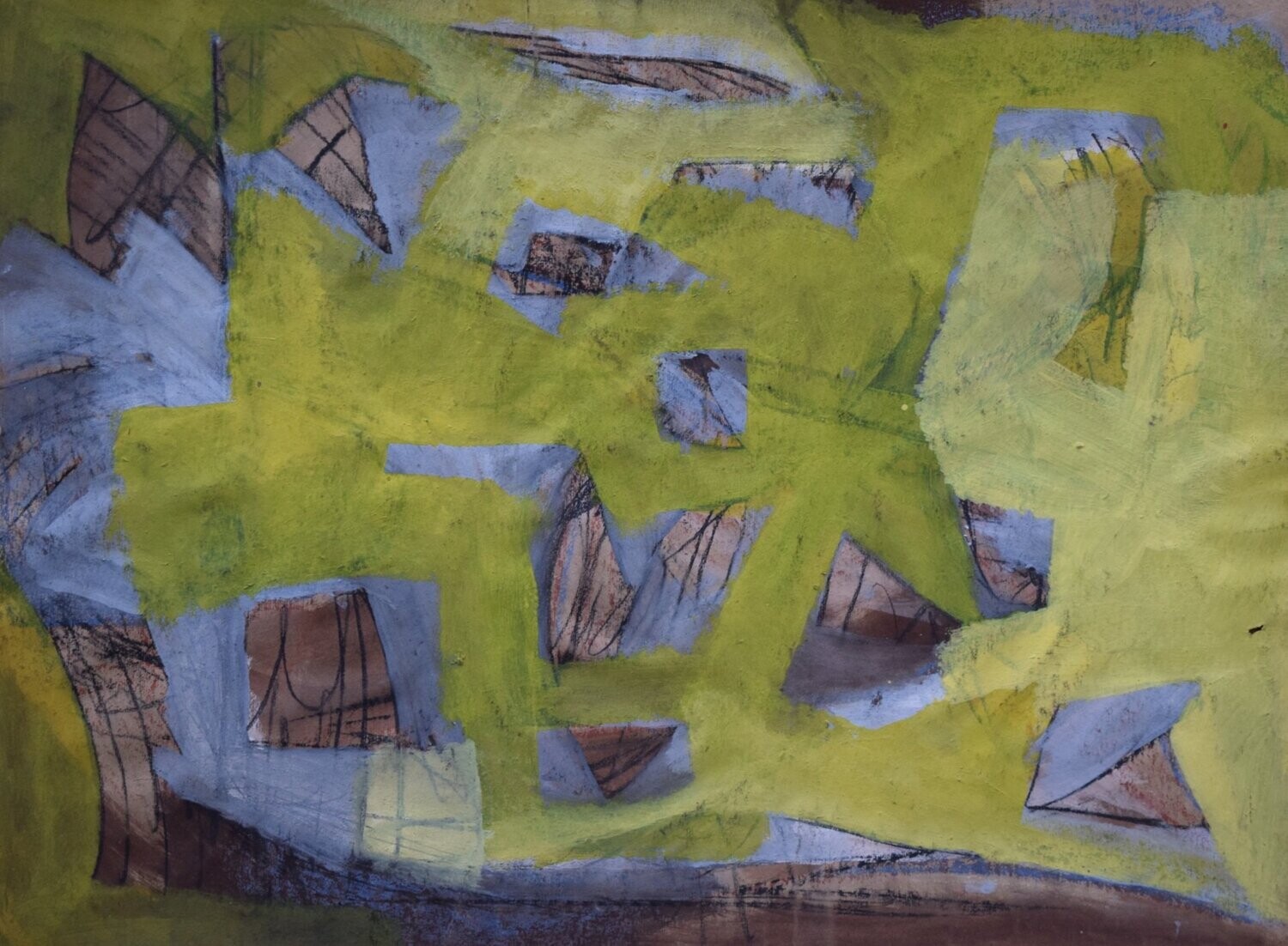 acrylic on paper and their collage on canvas with wooden frame //Size : ca. 40 x 50 x 4 cm,