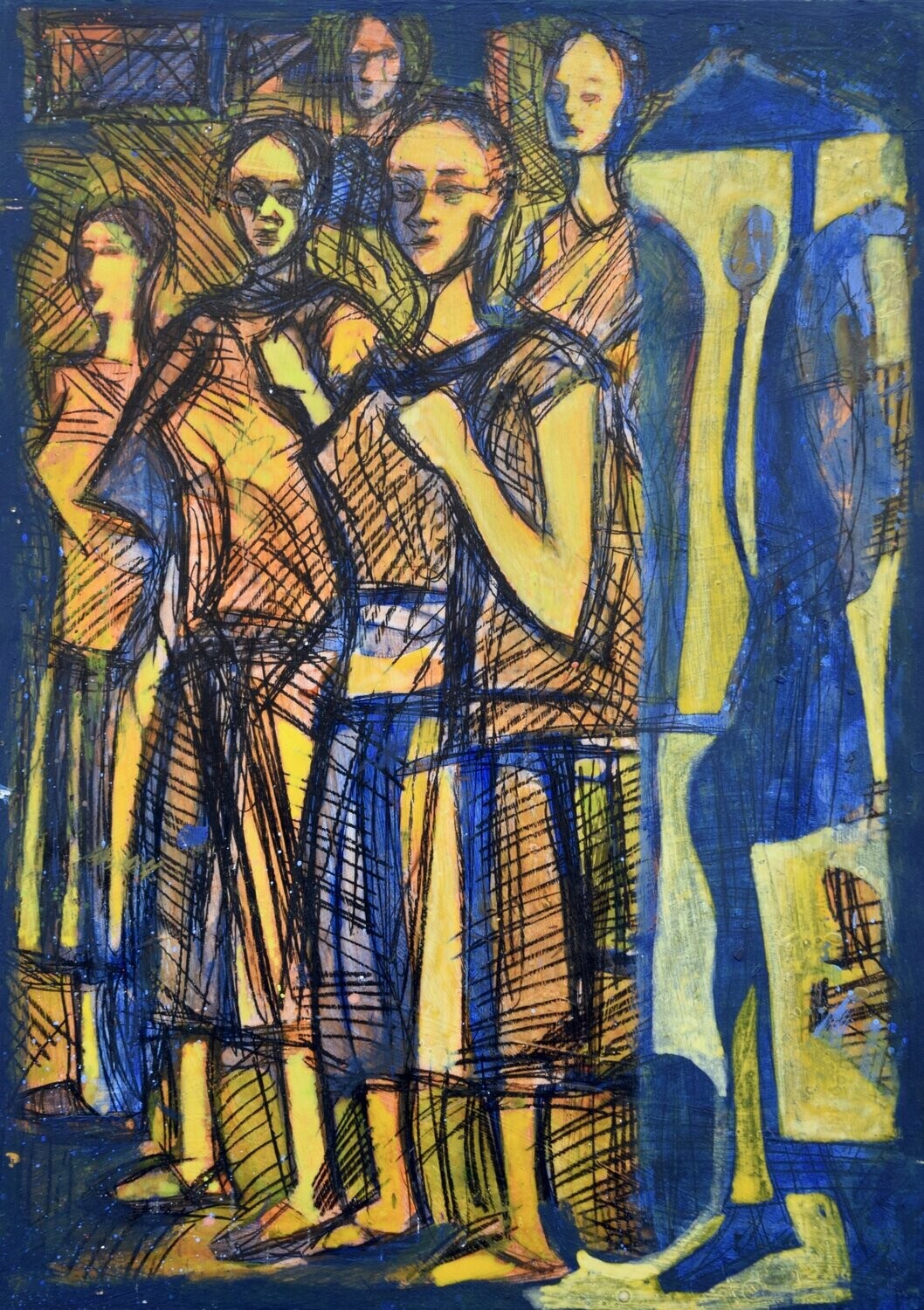 Collage  & Acrylic  With powder color pigment on Canvas on a wooden frame // Size: ca. cm, 40 x 50 x 4 cm,