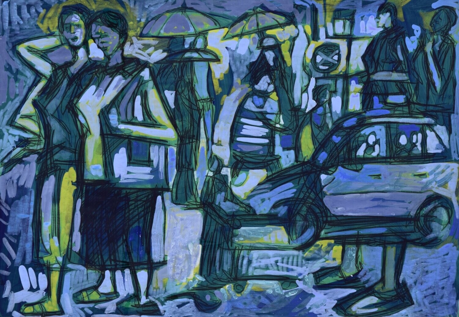 Acrylic on paper and their collage on canvas with wooden frame // Size: : ca. 40 x 50 x 4 cm,
