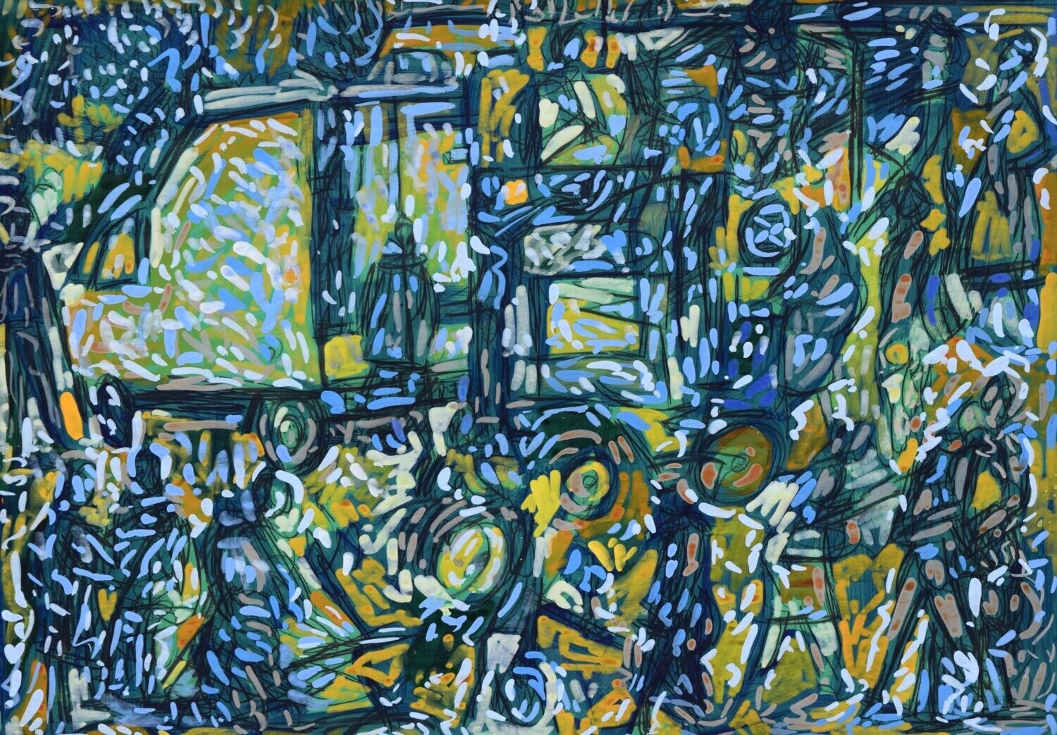 Acrylic on paper and their collage on canvas with wooden frame // Size : ca. 40 x 50 x 4 cm,