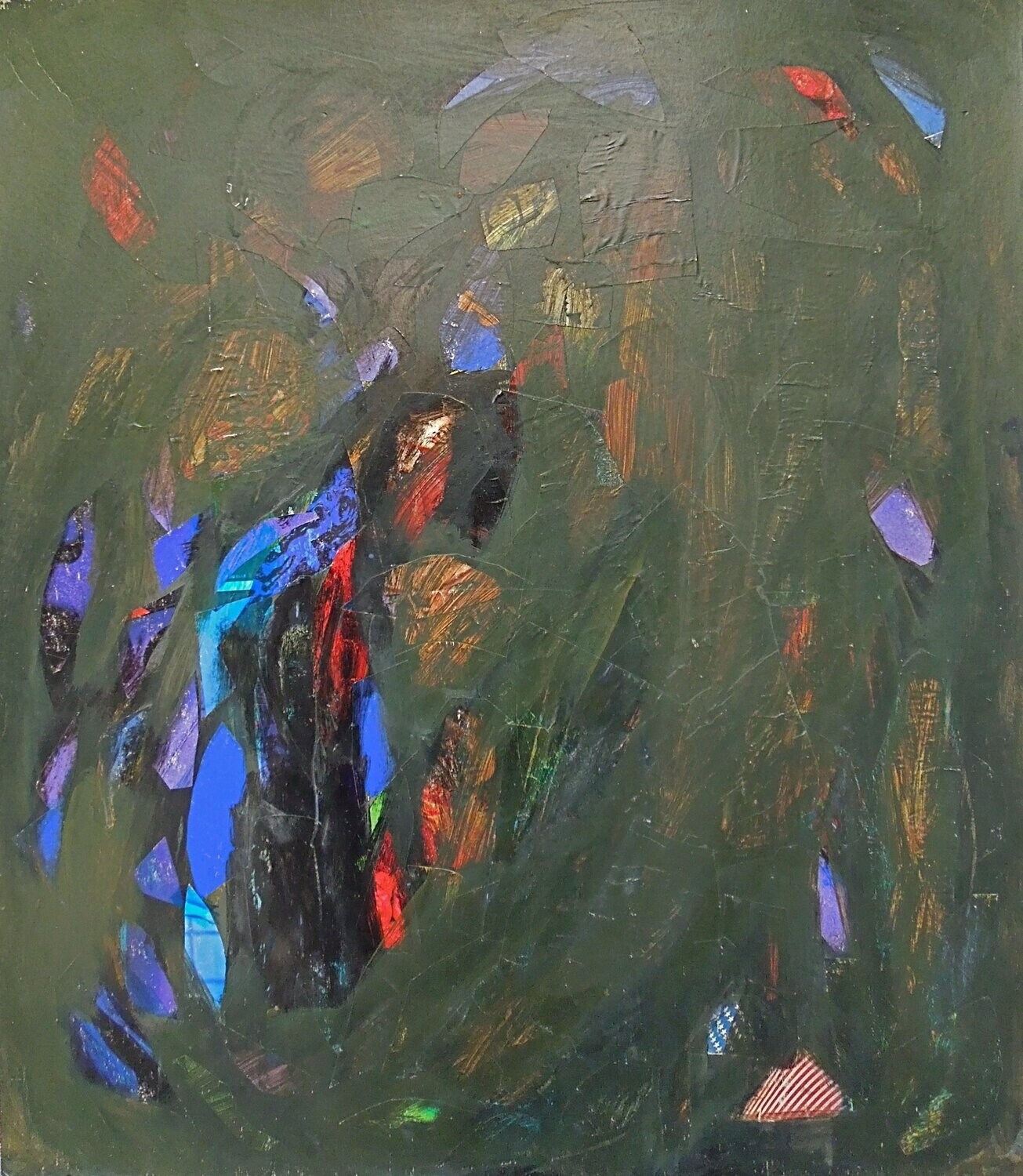 Collage / paper with acrylic on canvas  on a wooden frame,​Size : ca. 70 x 80 x 4 cm,