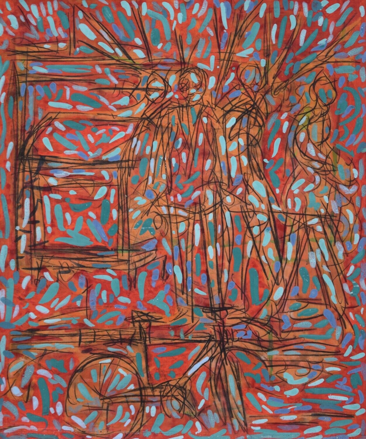 Pigment &  Acryilc on  Paper  collaged on the canvas.- Figurative , Light as Form // Size: ca.. 50 x 70 x 4 cm