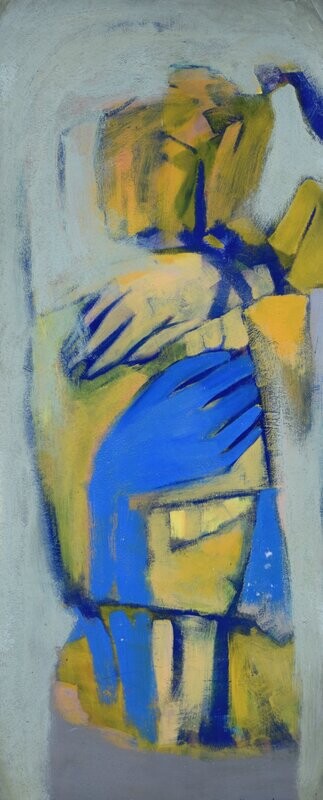 Pigment &  Acryilc on  Paper  collaged on the canvas.- Figurative , Light as Form // Size: ca.. 35 x 100 x 4 cm