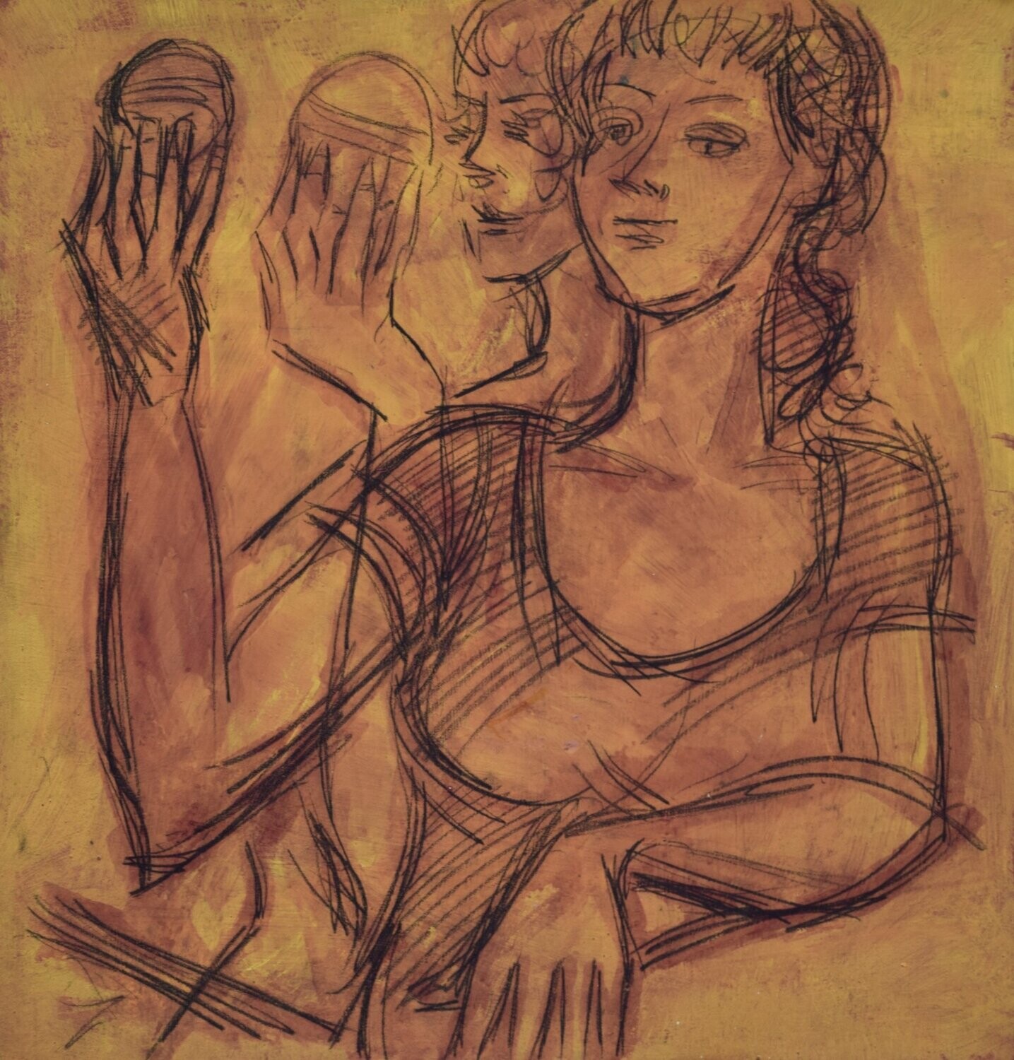 Collage wood & canvas  / Acryilc  & Pigment Painting ,on canvas  /  Figurative  //  Size: ca. 60 x 60  cm
