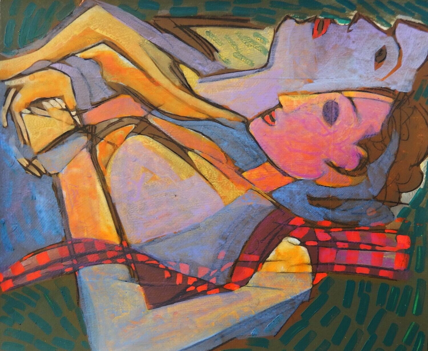 Collage​:  Pigment and acrylic on paper and  on canvas with wooden frame // Size: ca..45 x 55 x 4 cm