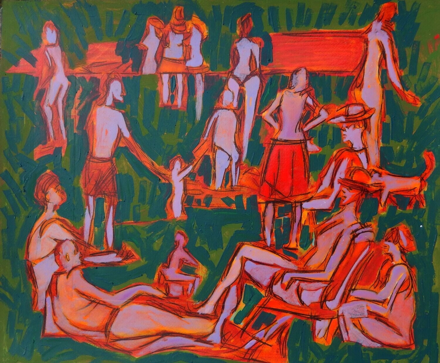 the beach /Pigment and acrylic on  canvas with wooden frame // Size: ca.. 45 x 55 x 4 cm
