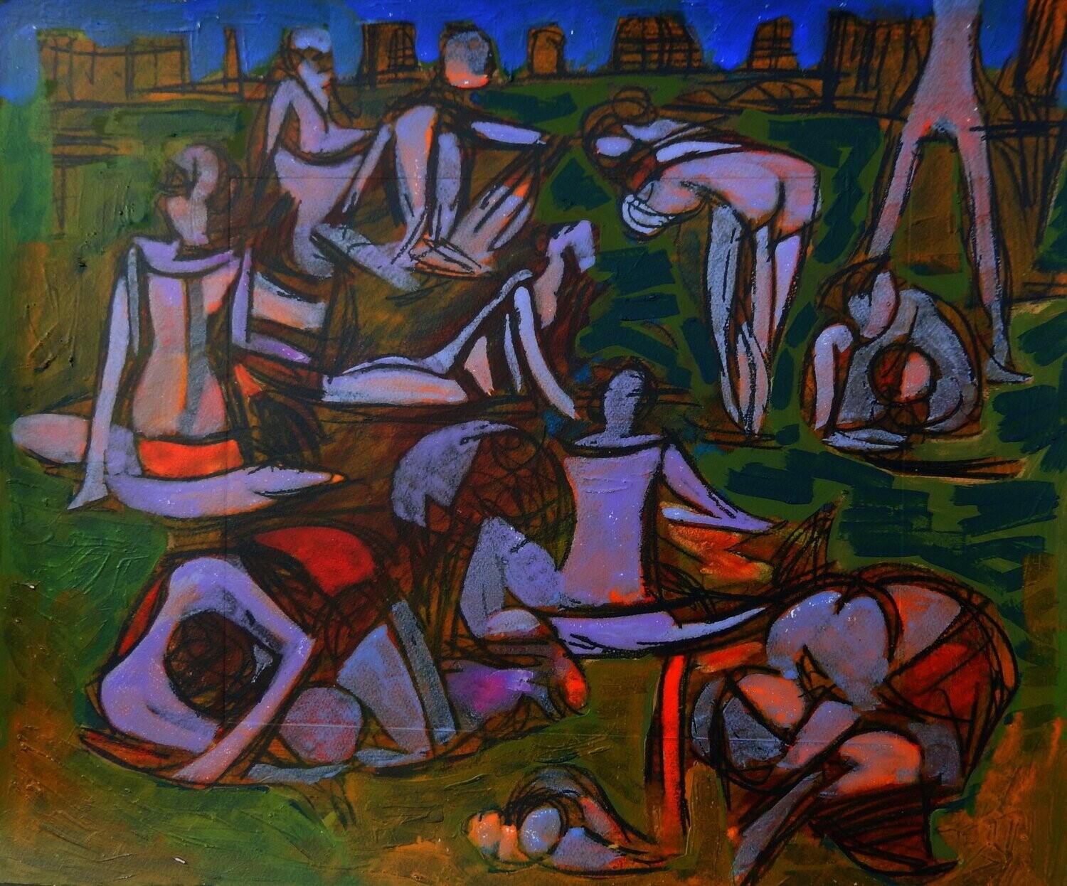 the beach /Pigment and acrylic on  canvas with wooden frame // Size: ca.. 45 x 55 x 4 cm