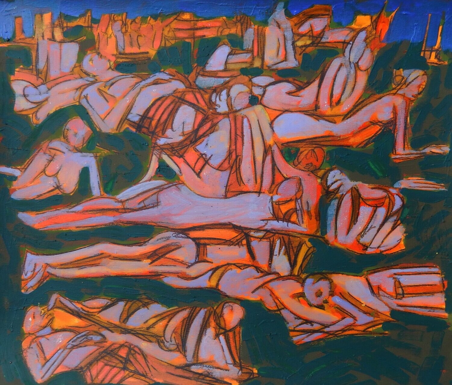 the beach /Pigment and acrylic on  canvas with wooden frame // Size: ca.. 45 x 55 x 4 cm